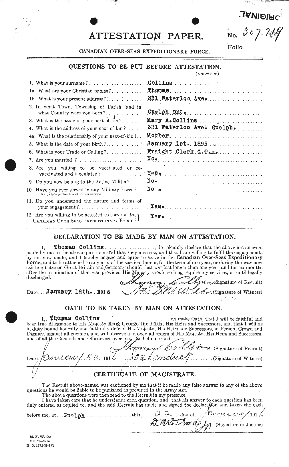 Personnel Records of the First World War - CEF 069146a