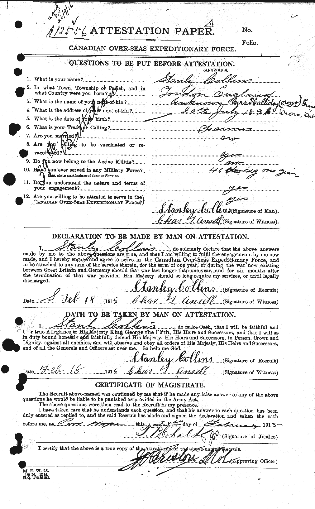 Personnel Records of the First World War - CEF 069153a