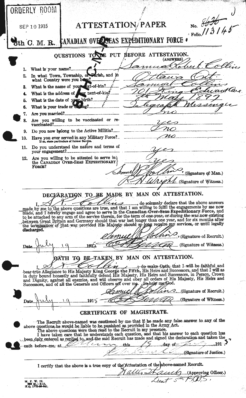 Personnel Records of the First World War - CEF 069159a