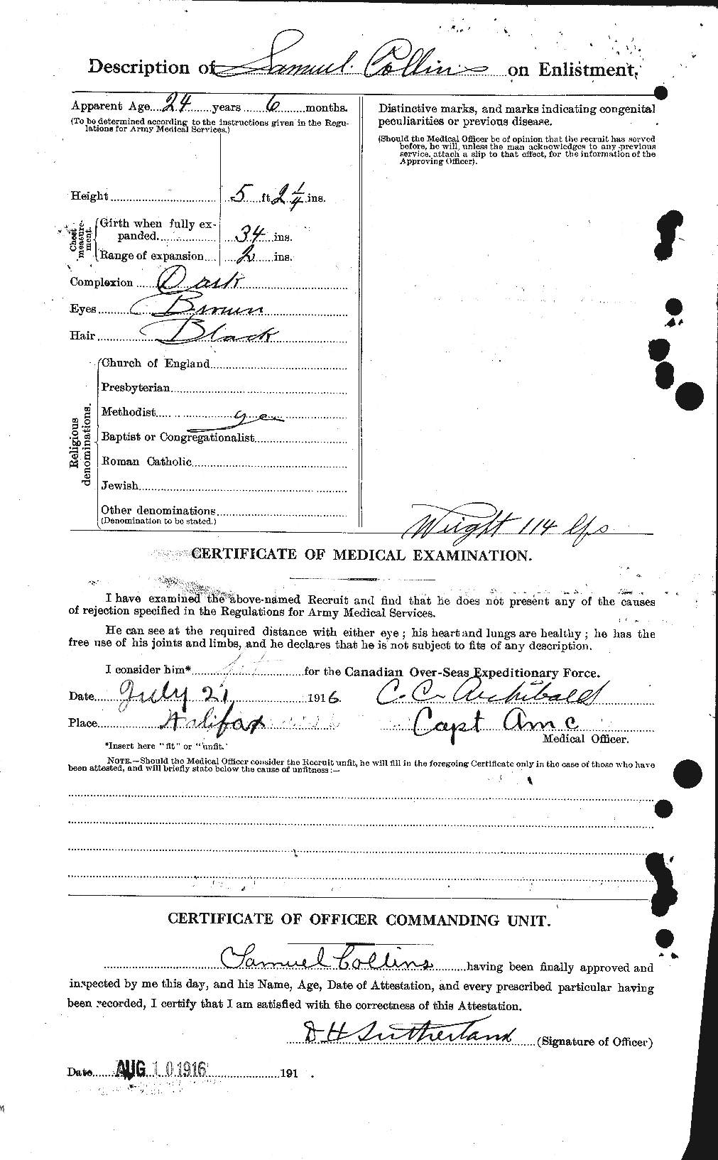Dossiers du Personnel de la Première Guerre mondiale - CEC 069161b
