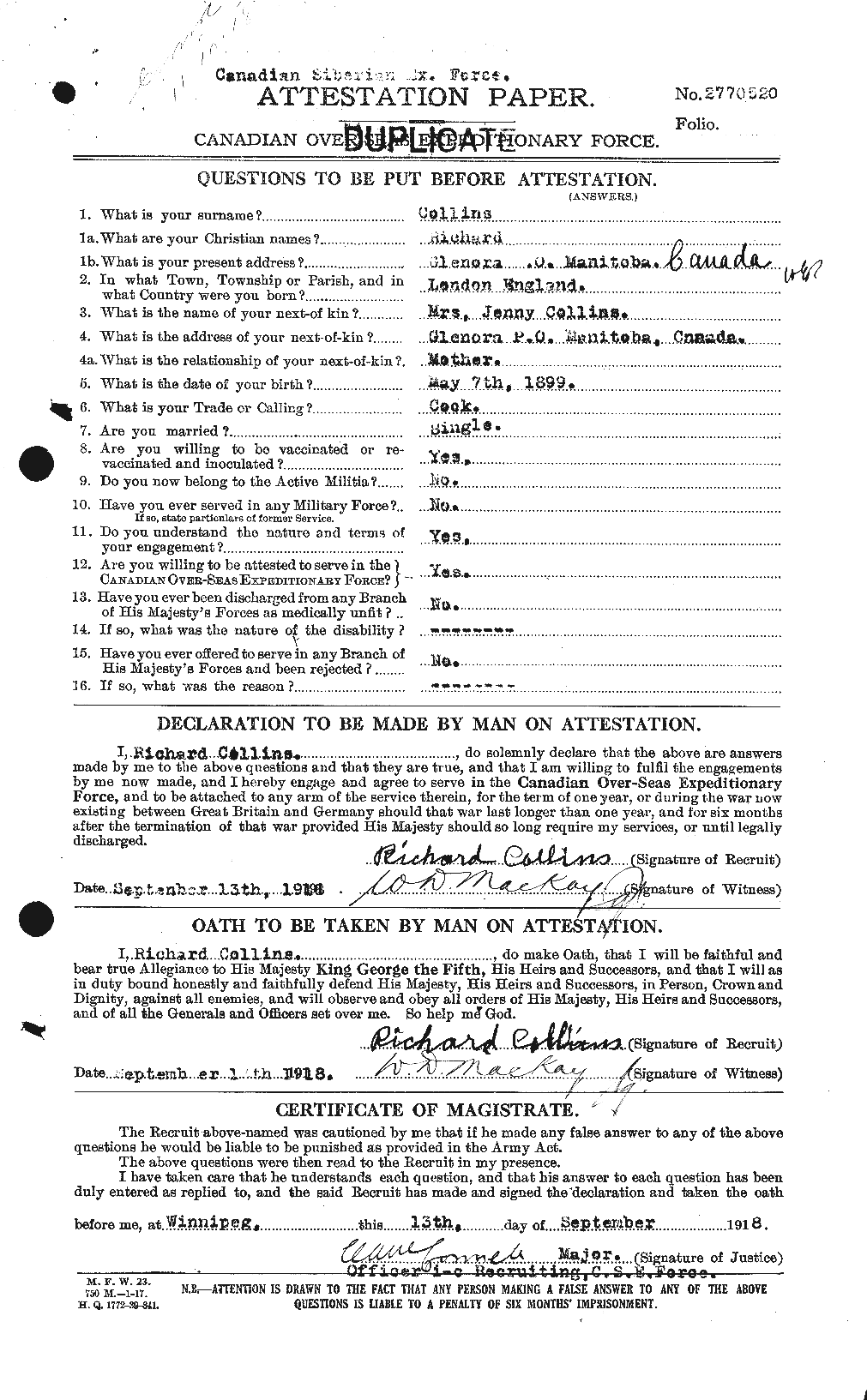 Personnel Records of the First World War - CEF 069284a