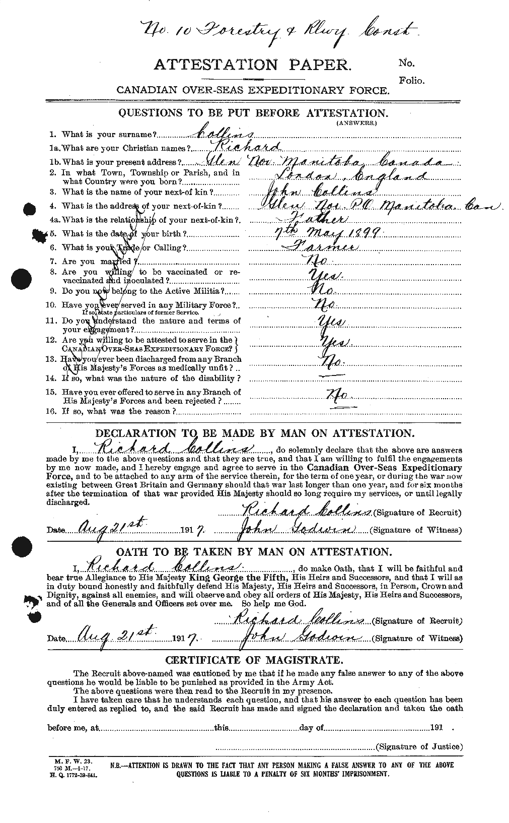 Personnel Records of the First World War - CEF 069285a