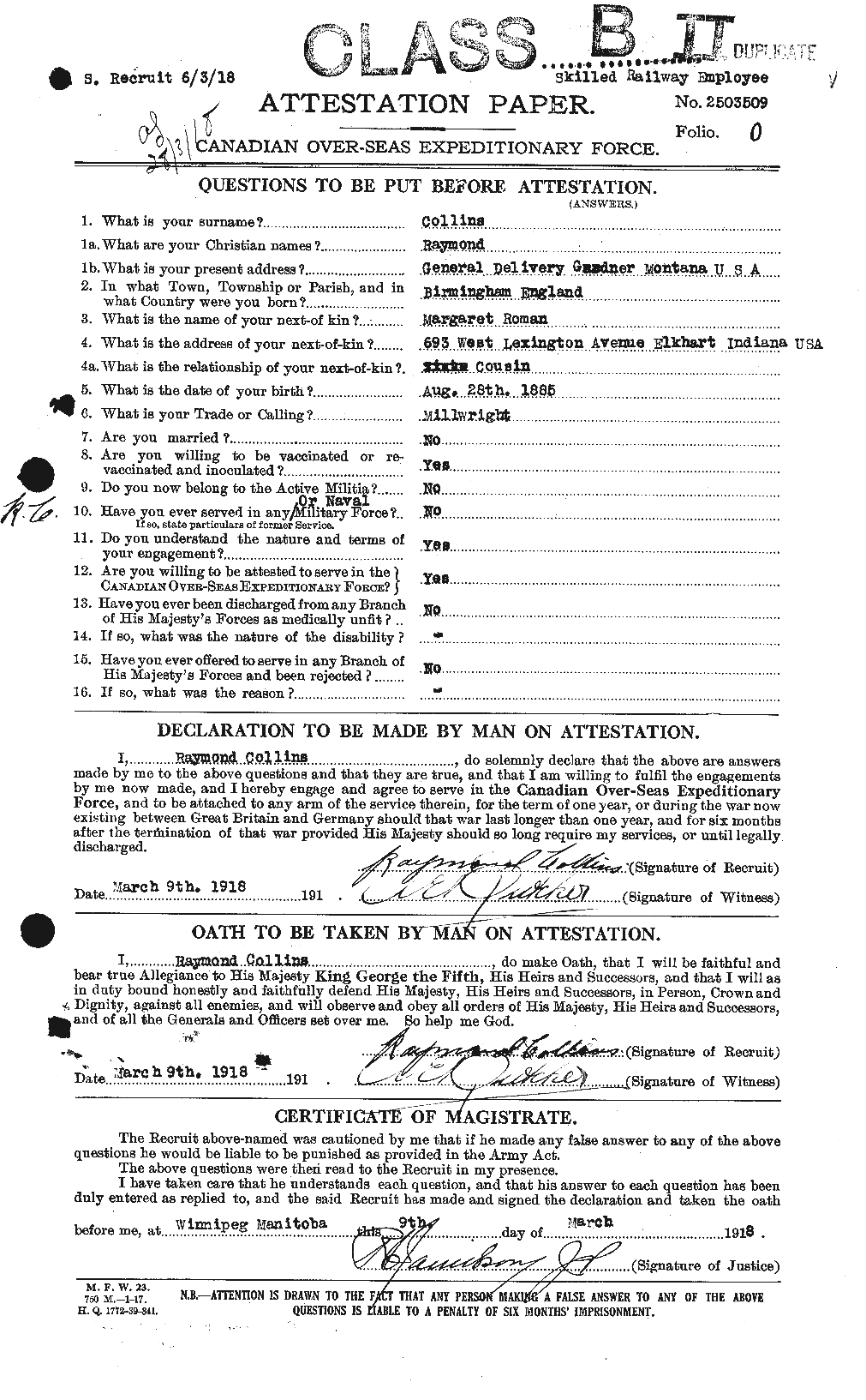Personnel Records of the First World War - CEF 069289a
