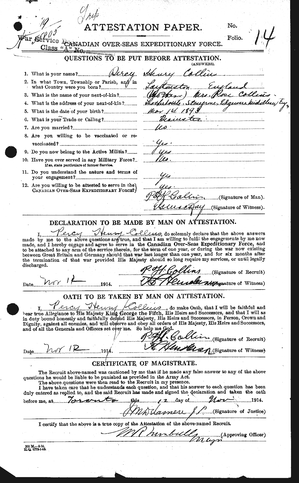 Personnel Records of the First World War - CEF 069295a