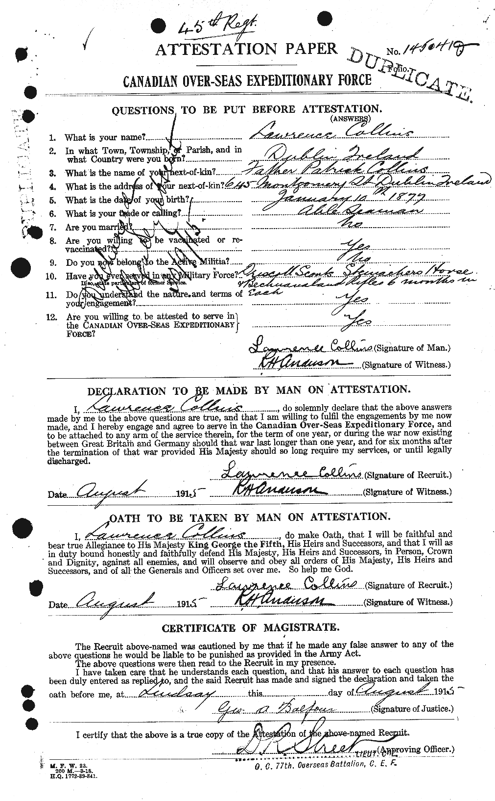Personnel Records of the First World War - CEF 069502a