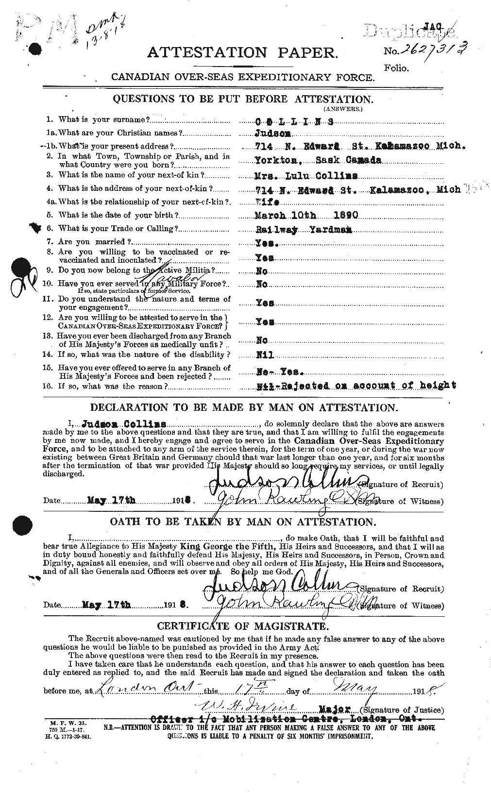 Personnel Records of the First World War - CEF 069505a