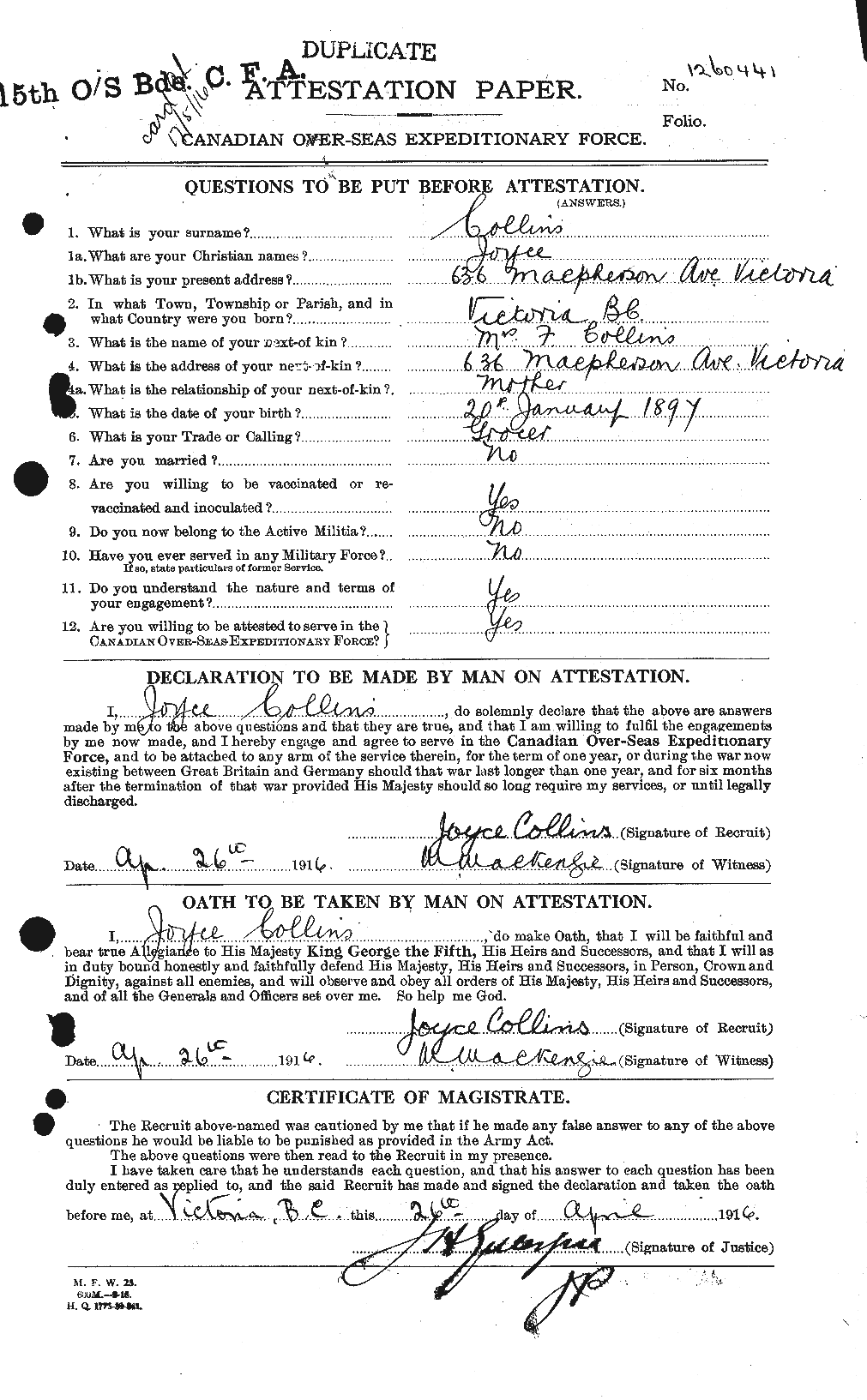 Personnel Records of the First World War - CEF 069507a
