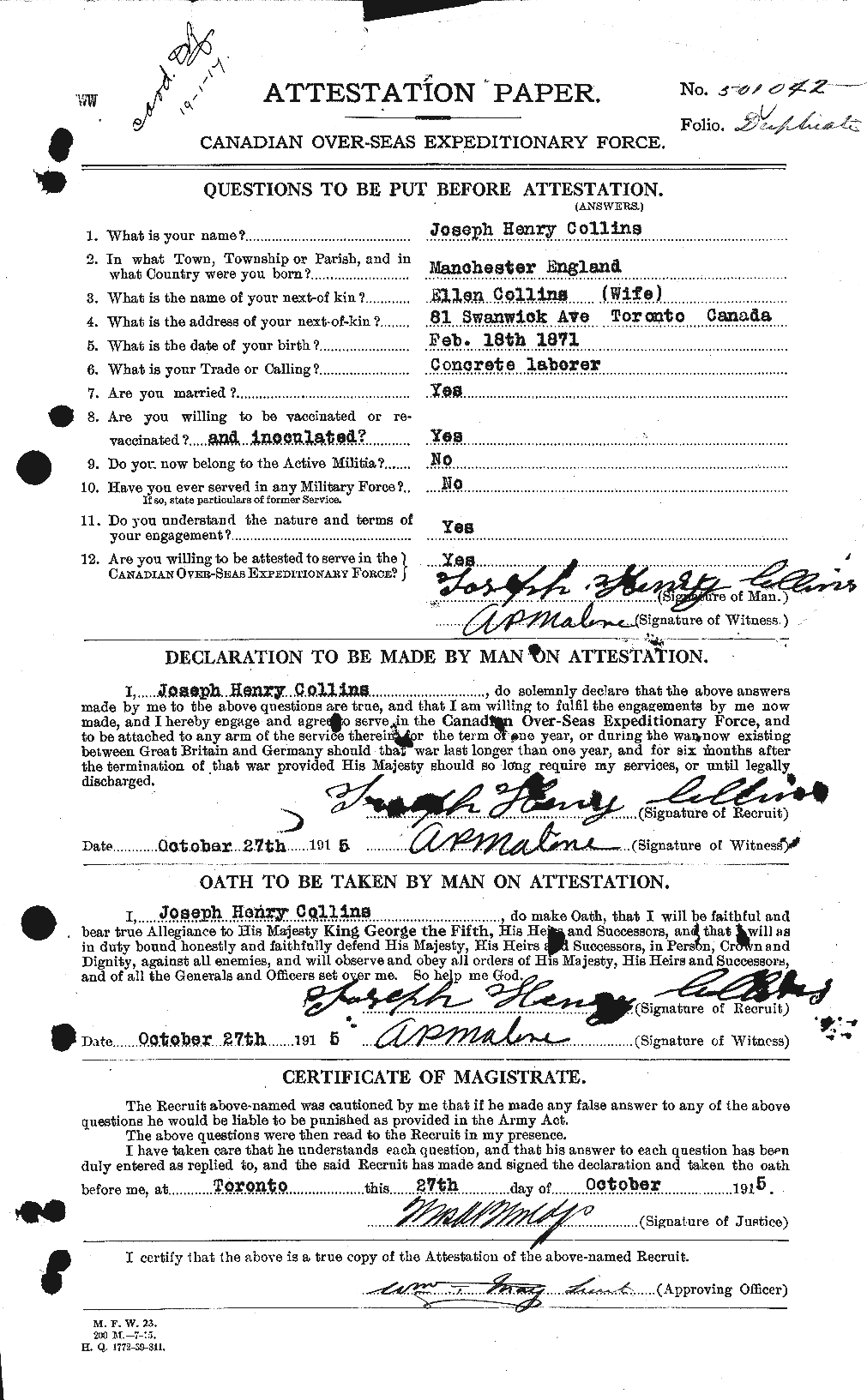 Personnel Records of the First World War - CEF 069511a