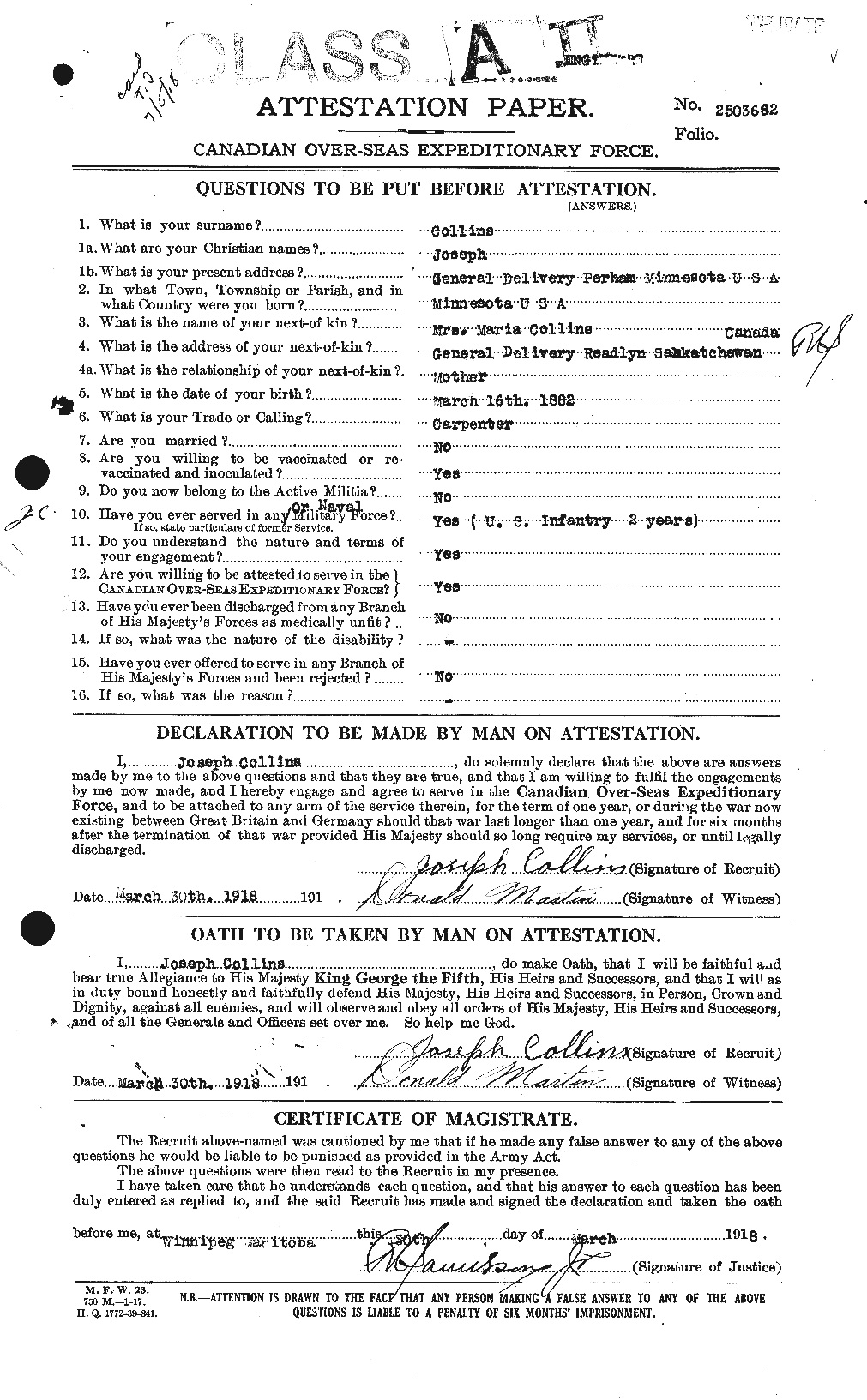 Personnel Records of the First World War - CEF 069519a