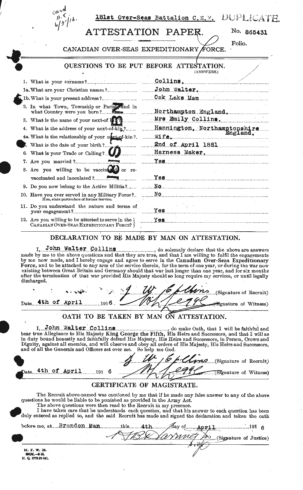 Personnel Records of the First World War - CEF 069533a