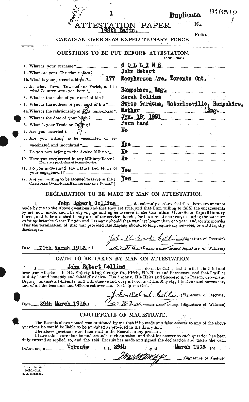 Personnel Records of the First World War - CEF 069537a