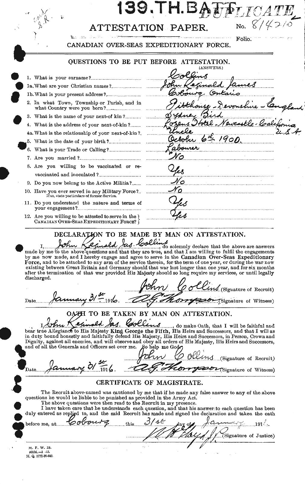 Personnel Records of the First World War - CEF 069538a