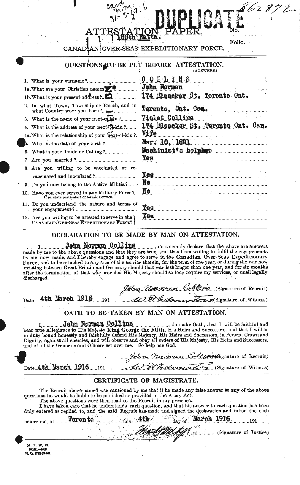Personnel Records of the First World War - CEF 069540a