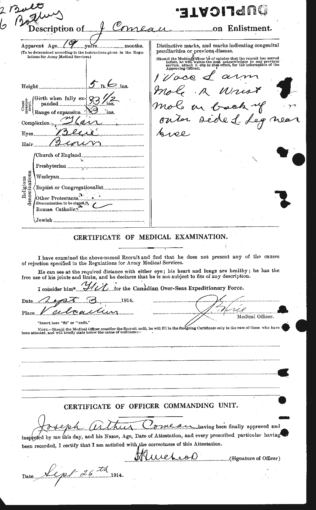 Dossiers du Personnel de la Première Guerre mondiale - CEC 069600b