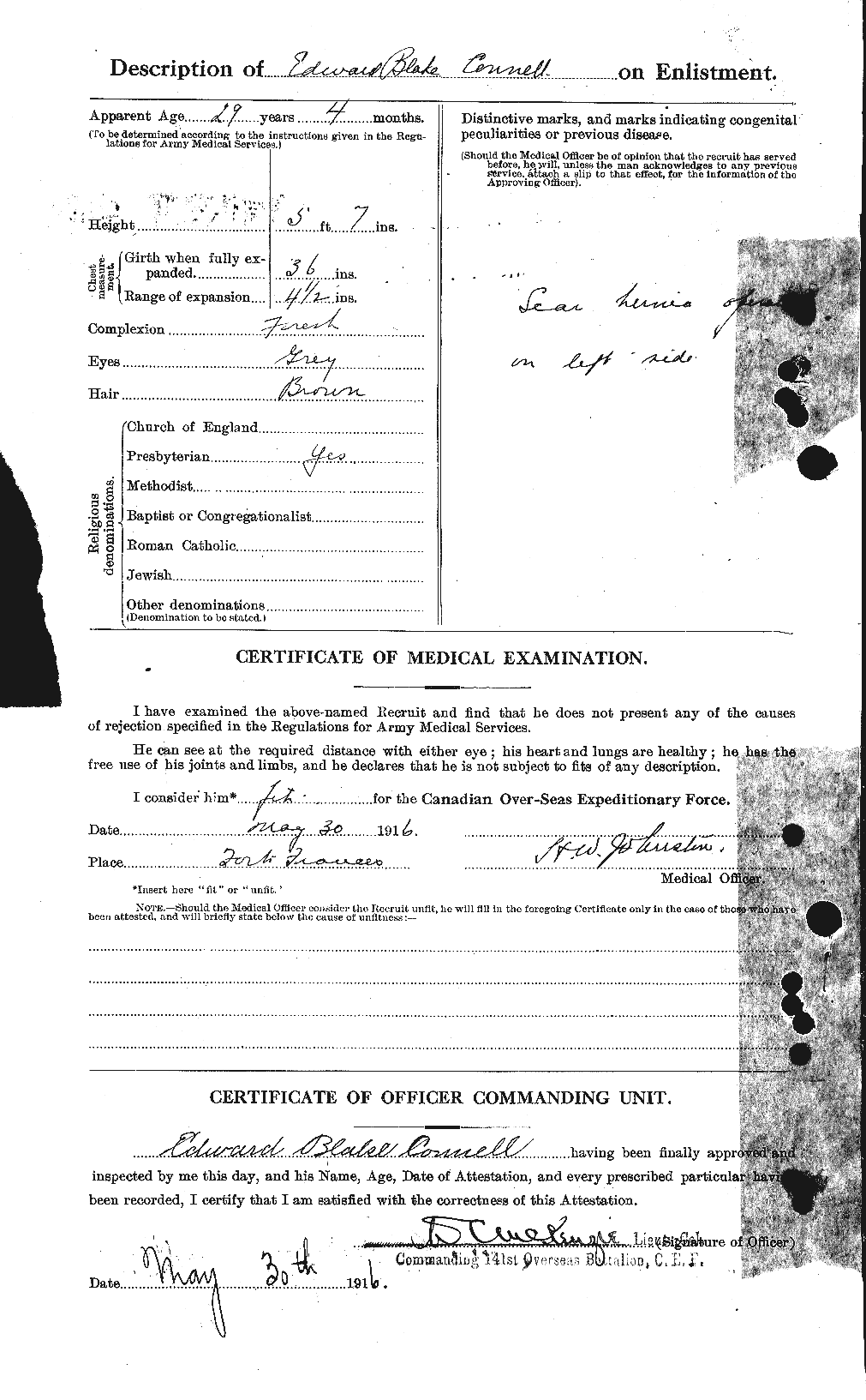 Dossiers du Personnel de la Première Guerre mondiale - CEC 069651b
