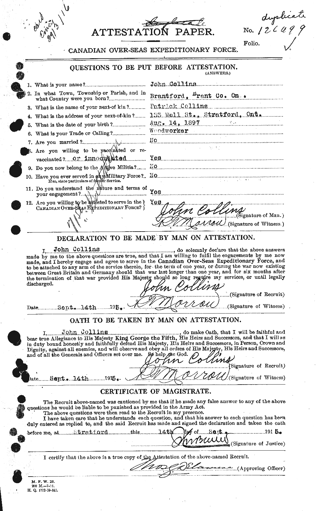 Personnel Records of the First World War - CEF 069813a