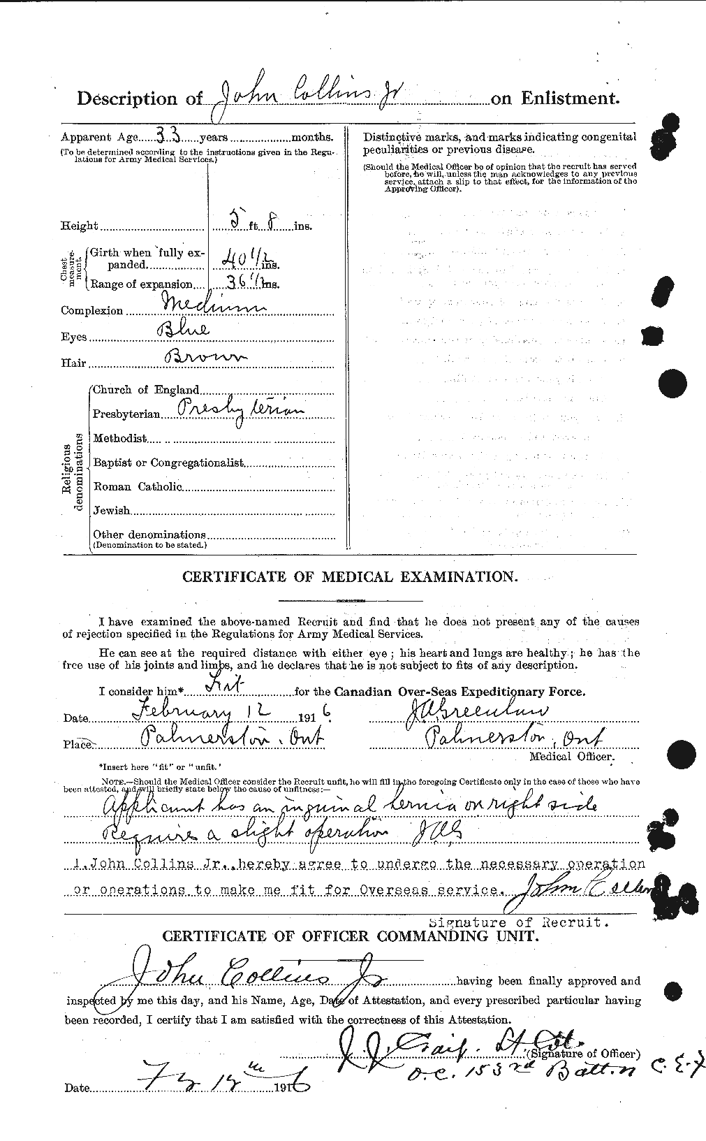 Dossiers du Personnel de la Première Guerre mondiale - CEC 069815b