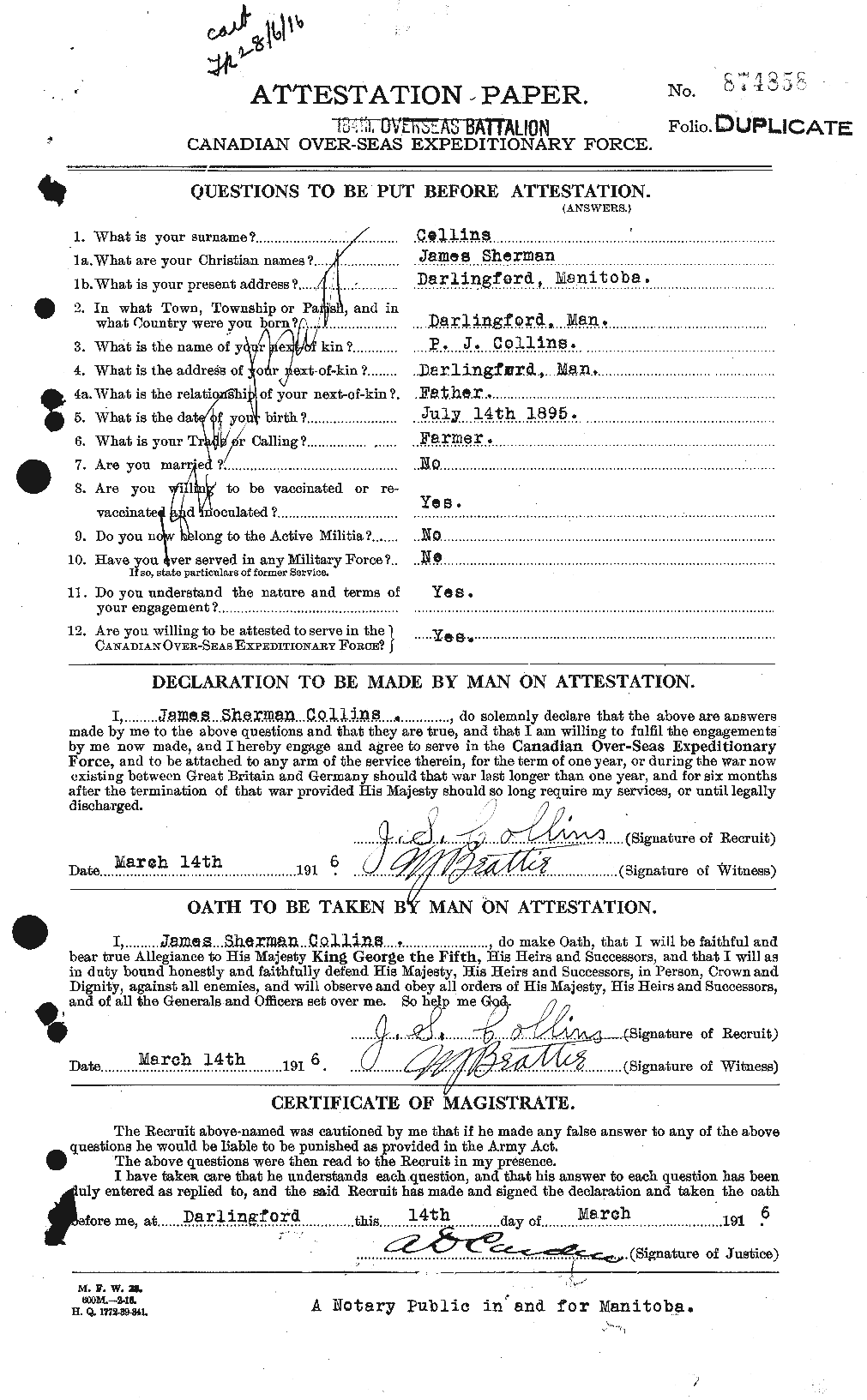 Personnel Records of the First World War - CEF 069938a