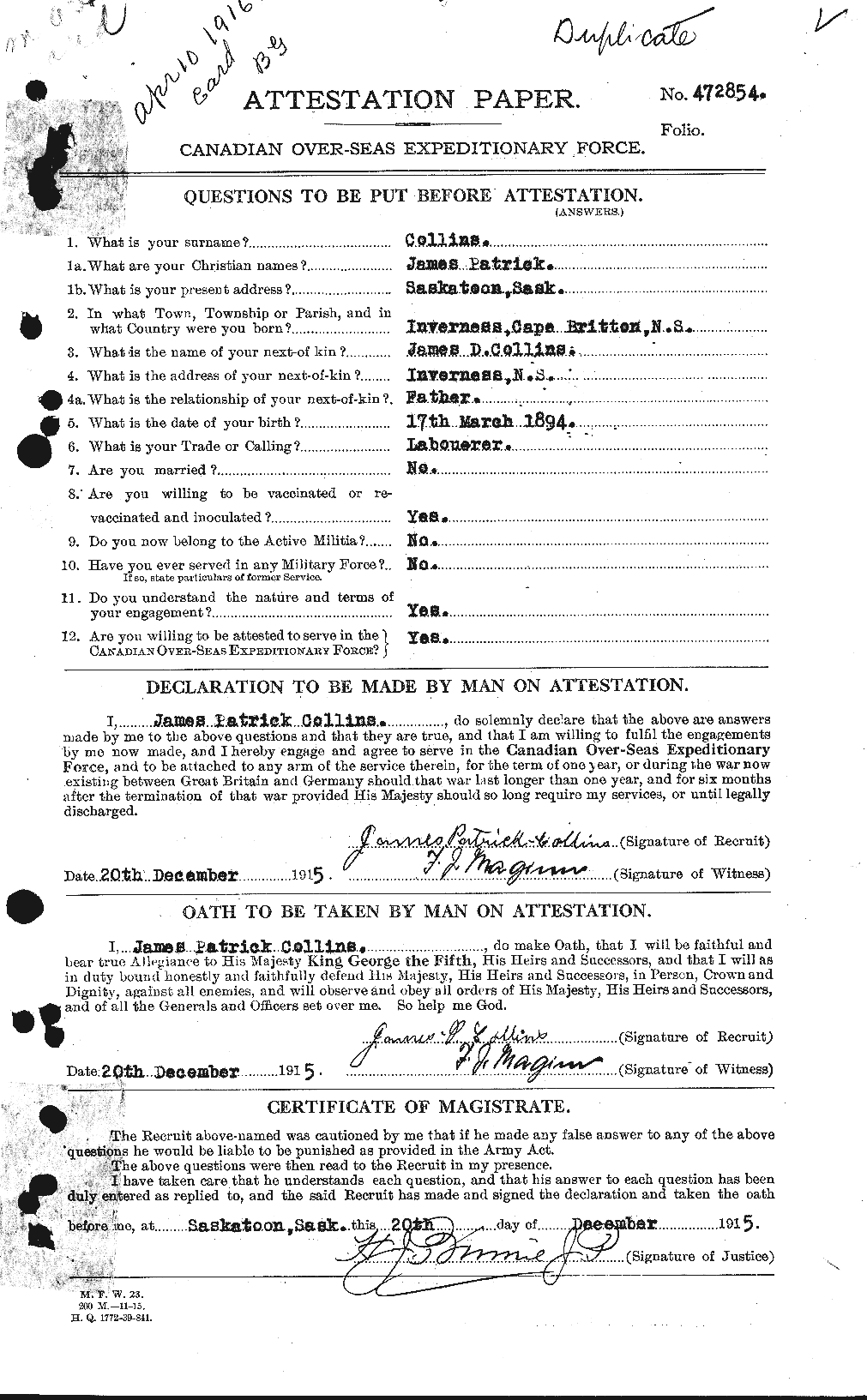 Personnel Records of the First World War - CEF 069942a