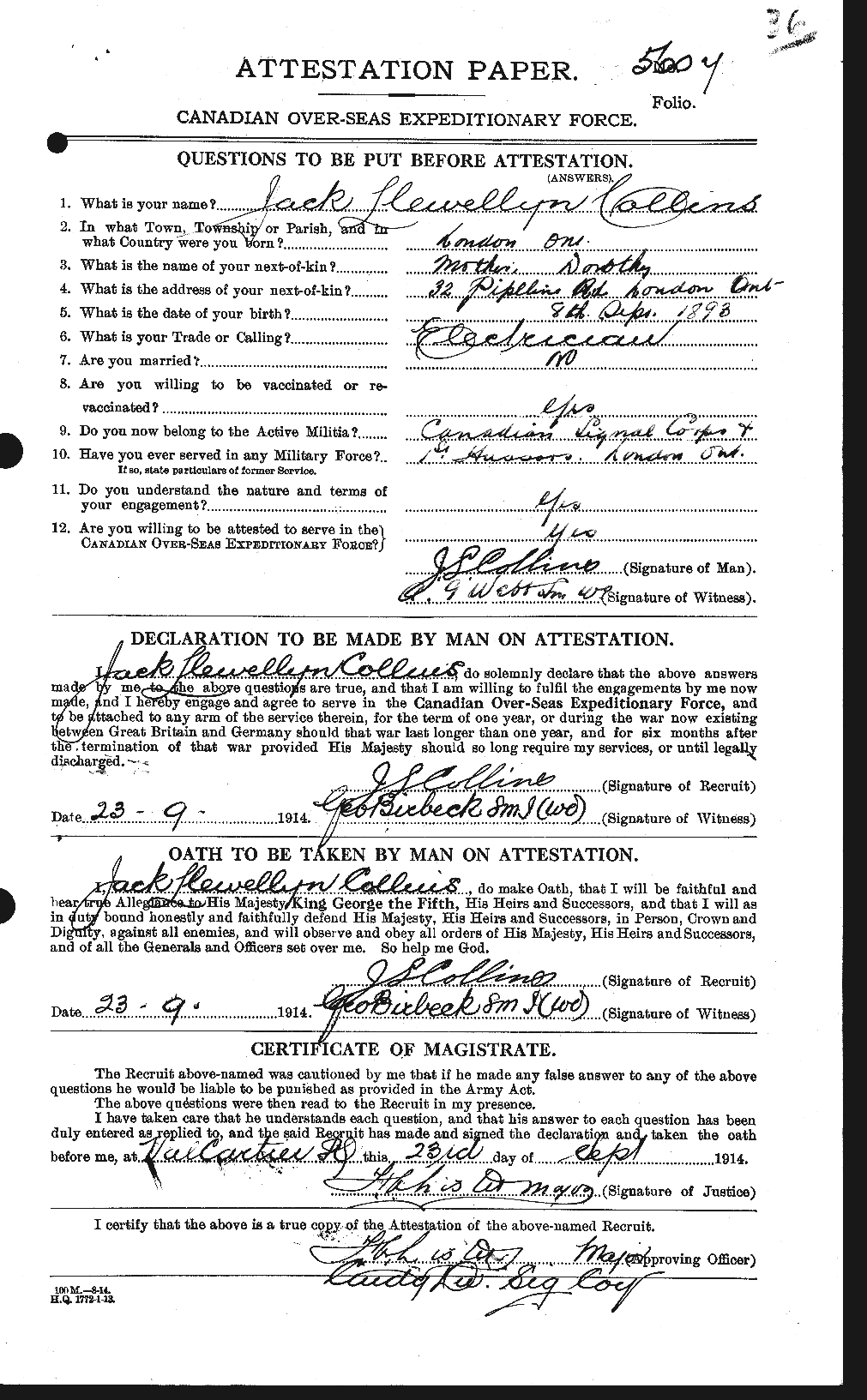 Personnel Records of the First World War - CEF 069984a