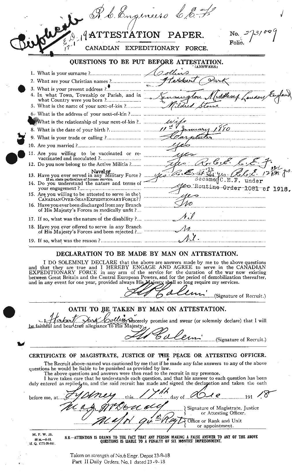 Personnel Records of the First World War - CEF 069999a