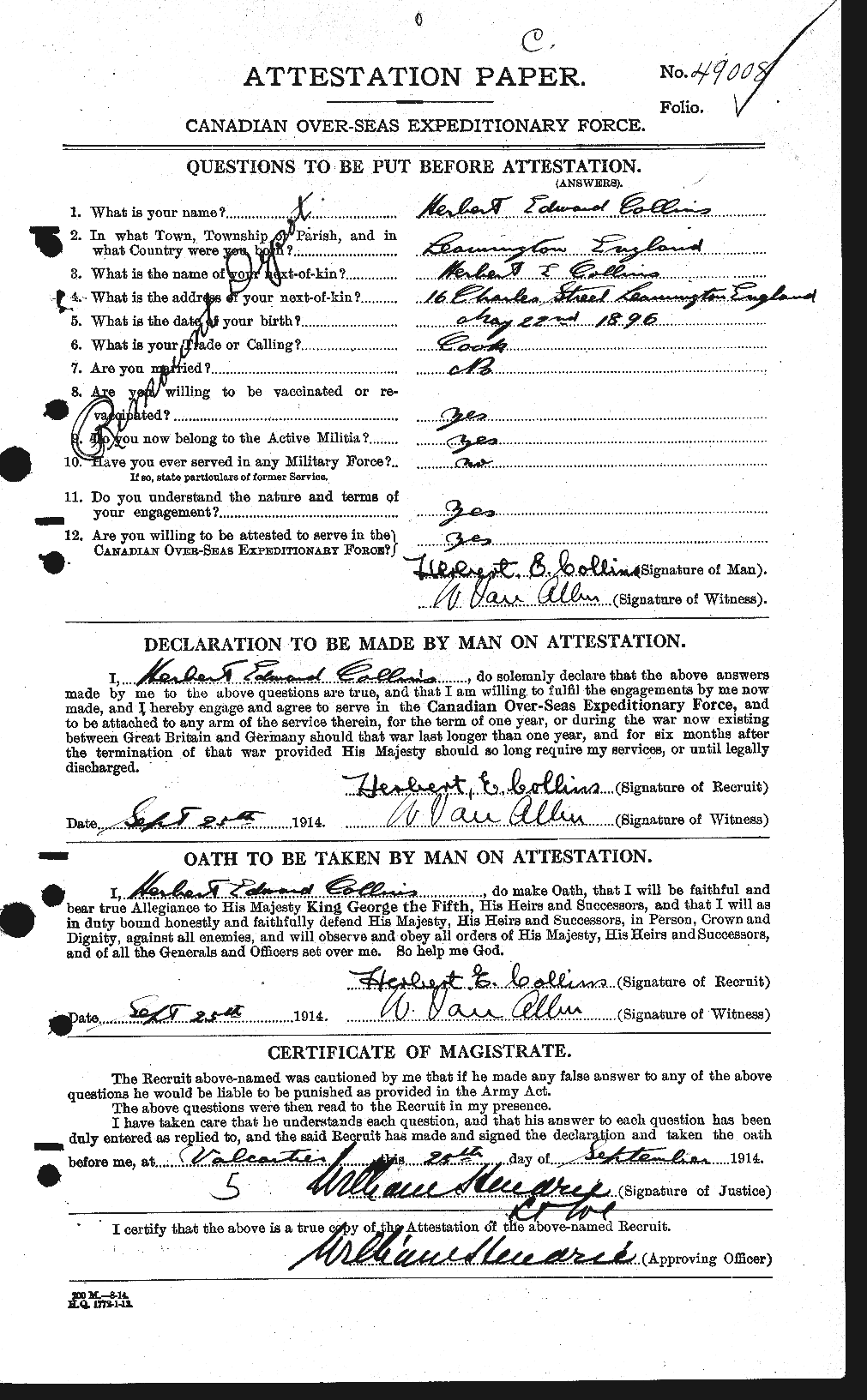 Personnel Records of the First World War - CEF 070001a