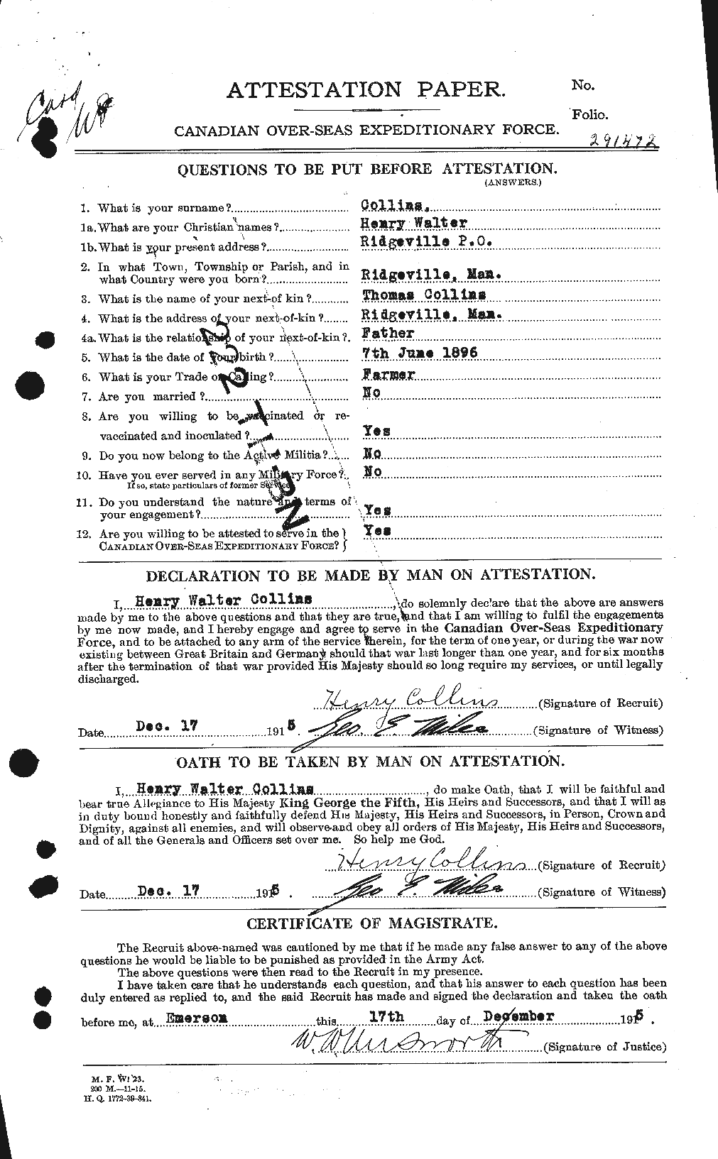 Personnel Records of the First World War - CEF 070005a