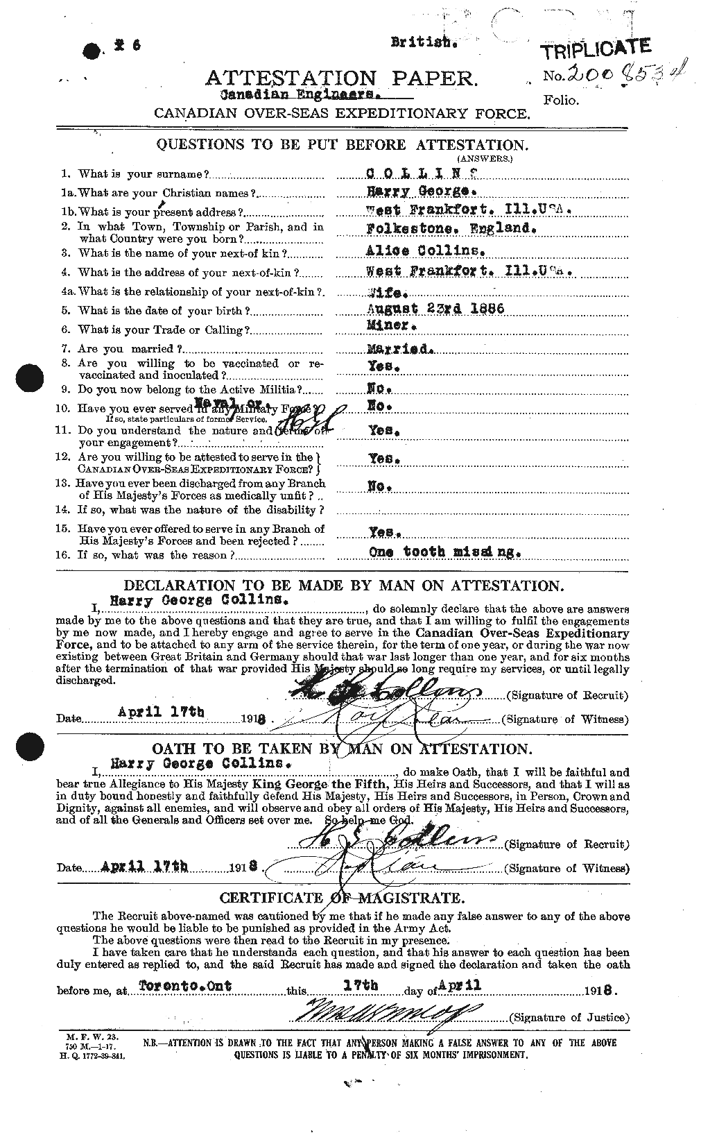 Personnel Records of the First World War - CEF 070019a