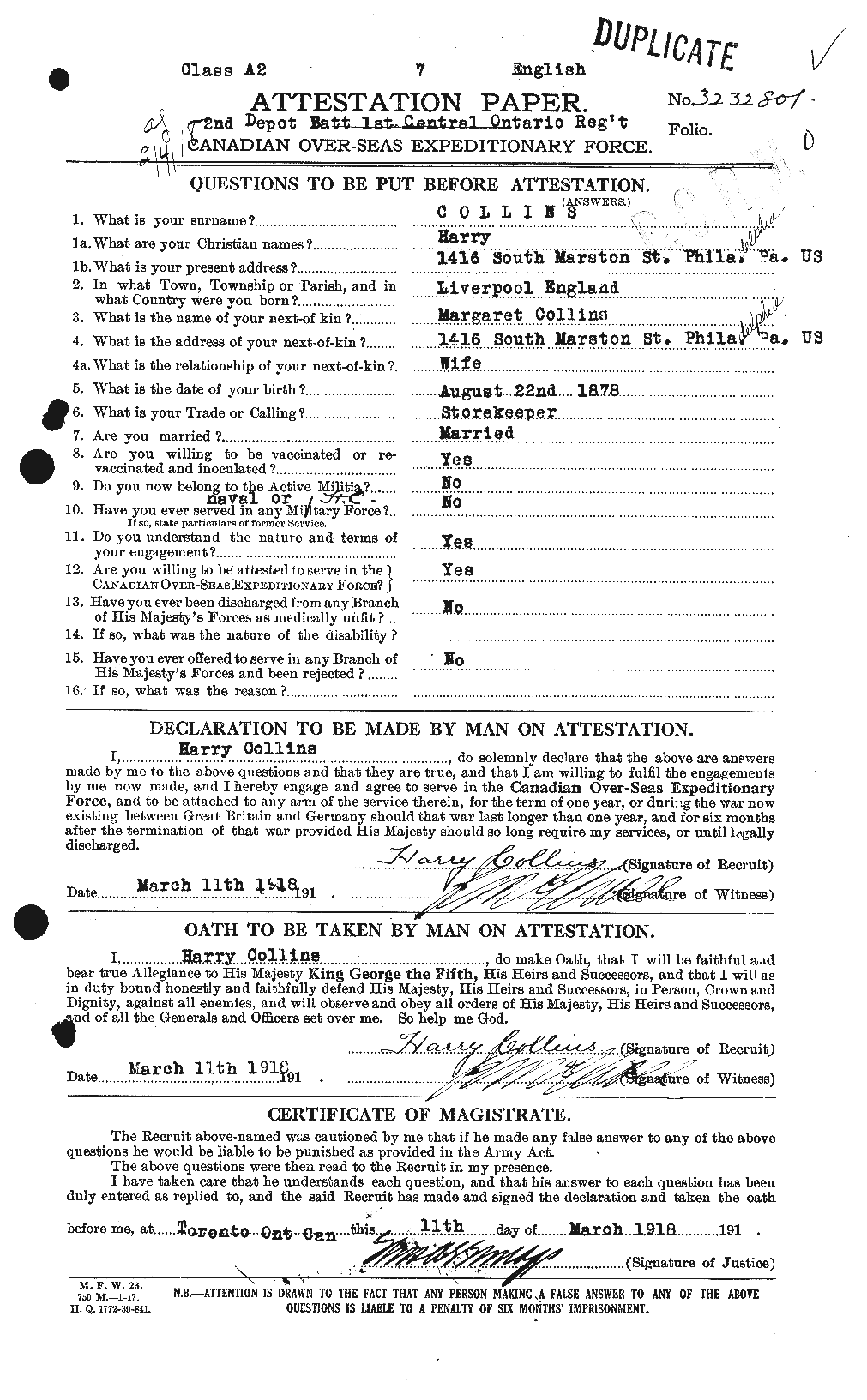 Personnel Records of the First World War - CEF 070023a