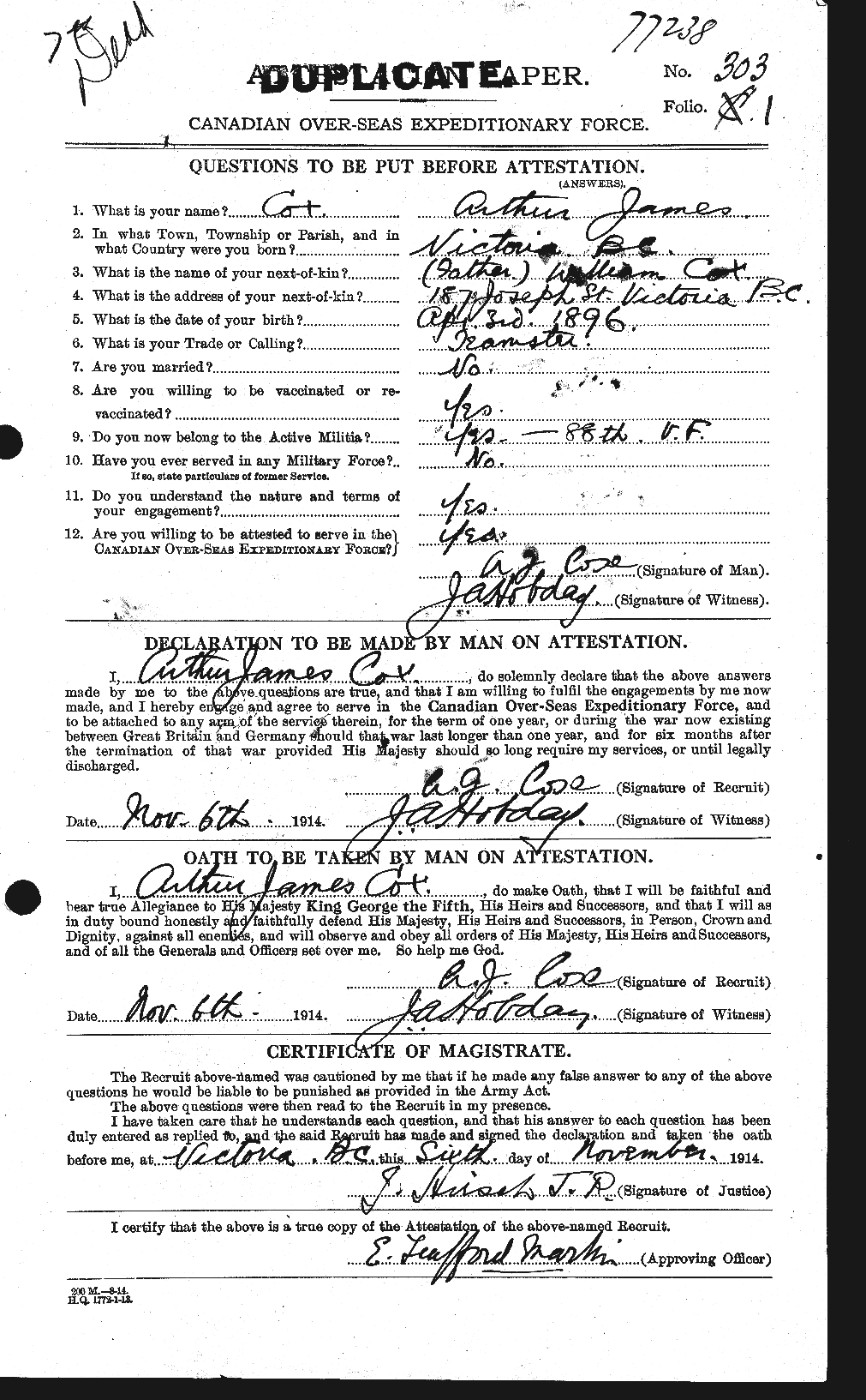 Personnel Records of the First World War - CEF 070343a