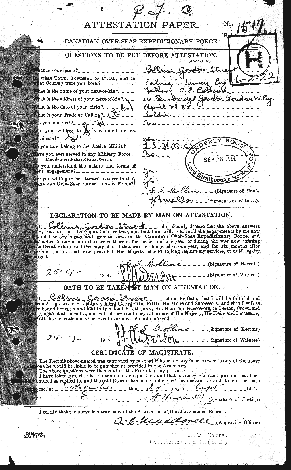 Personnel Records of the First World War - CEF 070524a