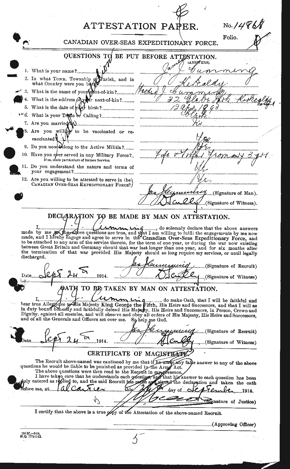 Personnel Records of the First World War - CEF 071086a
