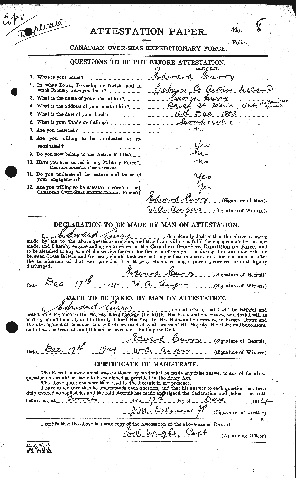 Personnel Records of the First World War - CEF 071199a