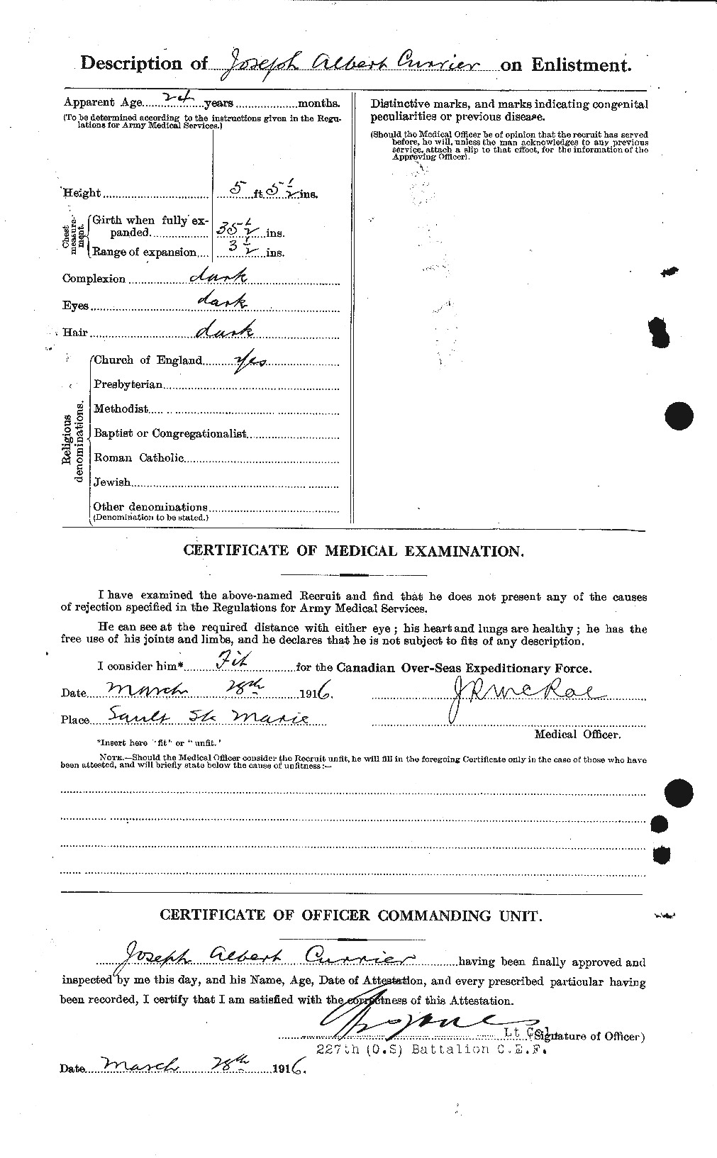 Dossiers du Personnel de la Première Guerre mondiale - CEC 071405b