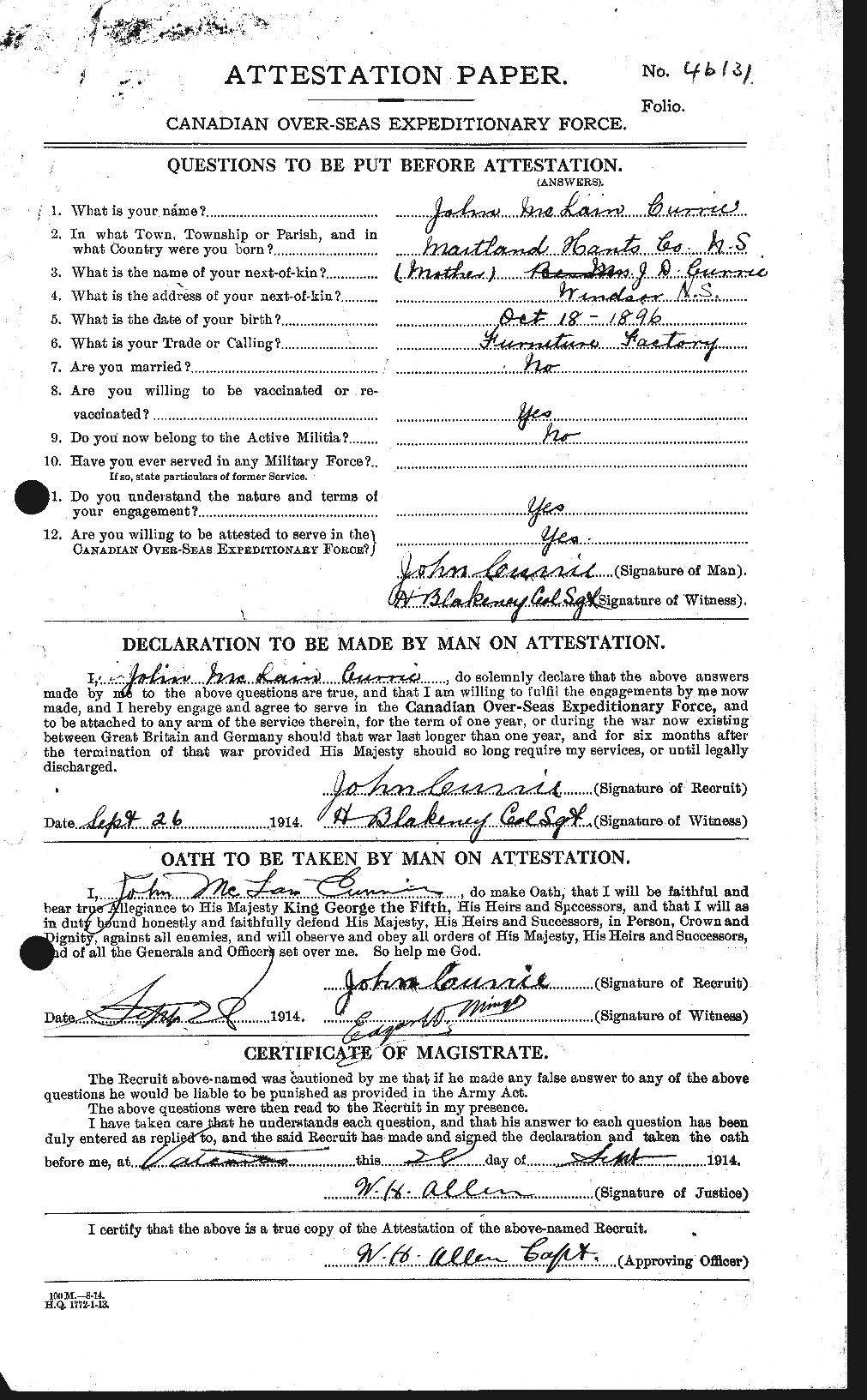 Personnel Records of the First World War - CEF 071695a