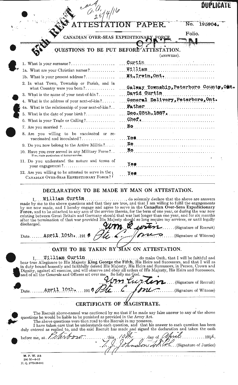 Personnel Records of the First World War - CEF 072625a
