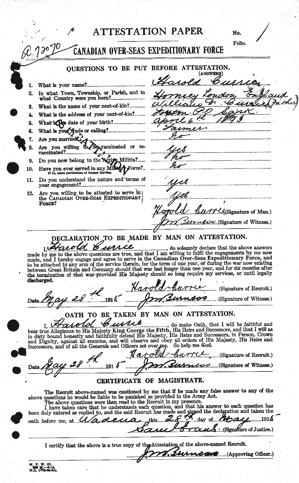 Personnel Records of the First World War - CEF 072923a