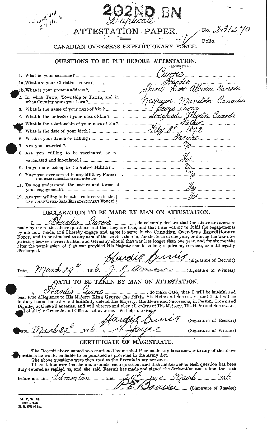 Personnel Records of the First World War - CEF 072924a