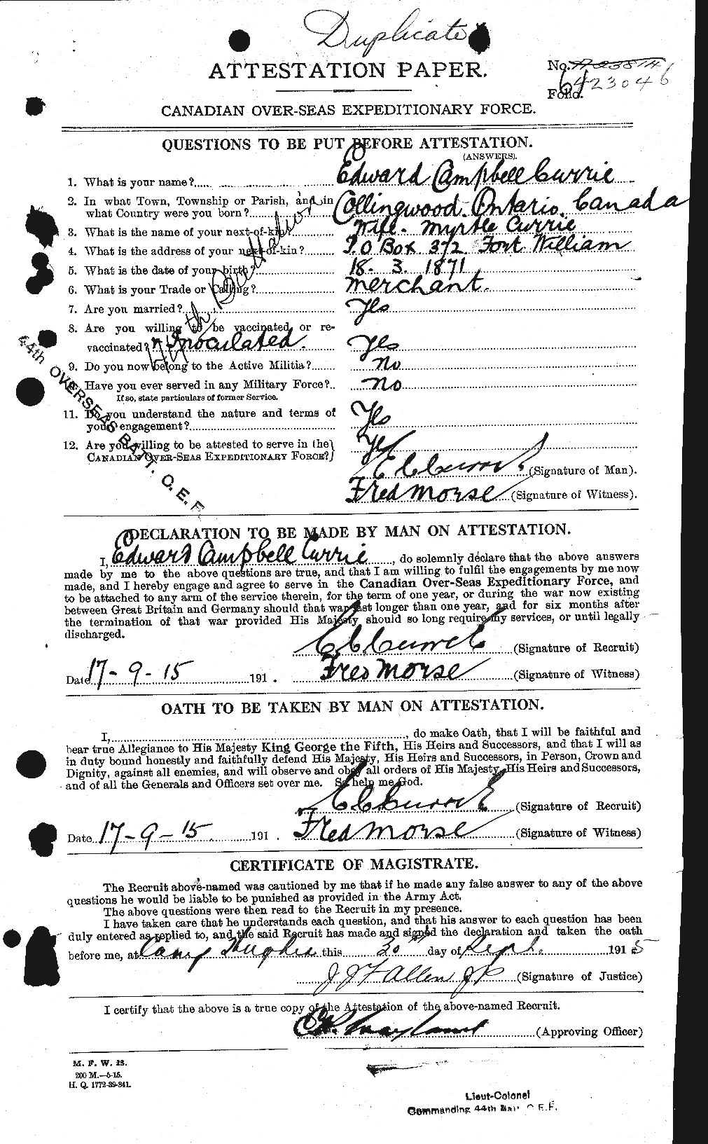 Personnel Records of the First World War - CEF 073015a