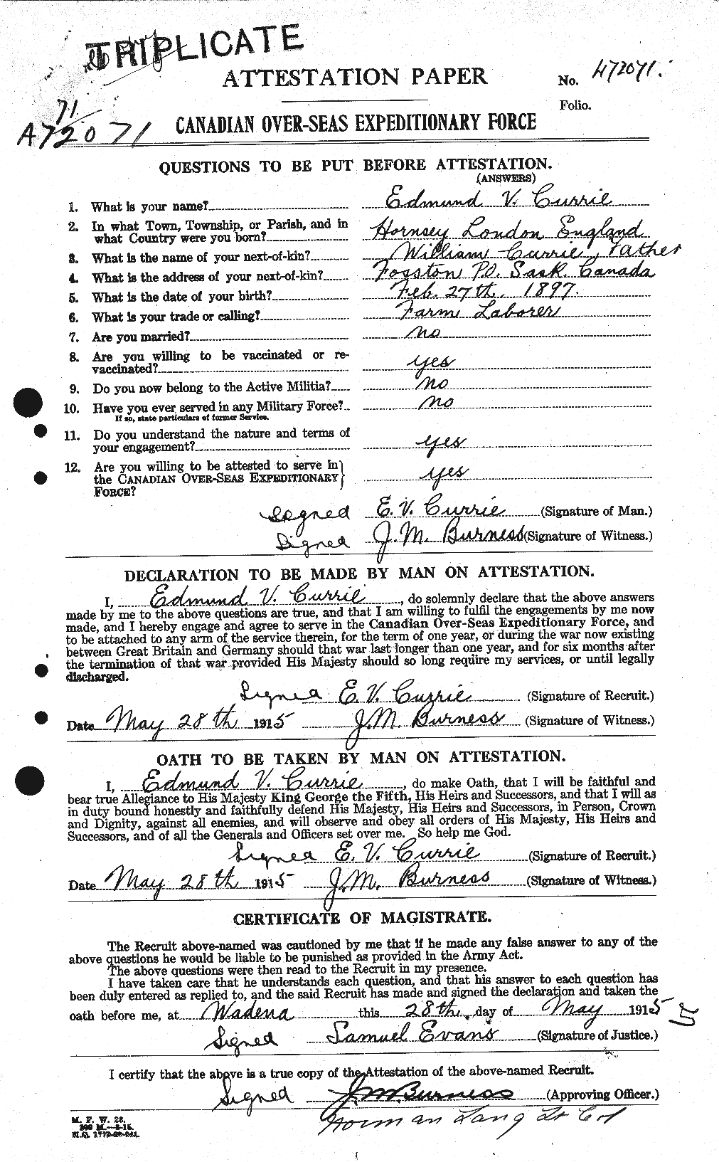 Personnel Records of the First World War - CEF 073018a