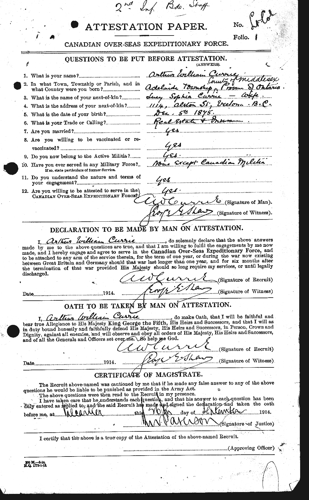 Dossiers du Personnel de la Première Guerre mondiale - CEC 073228a
