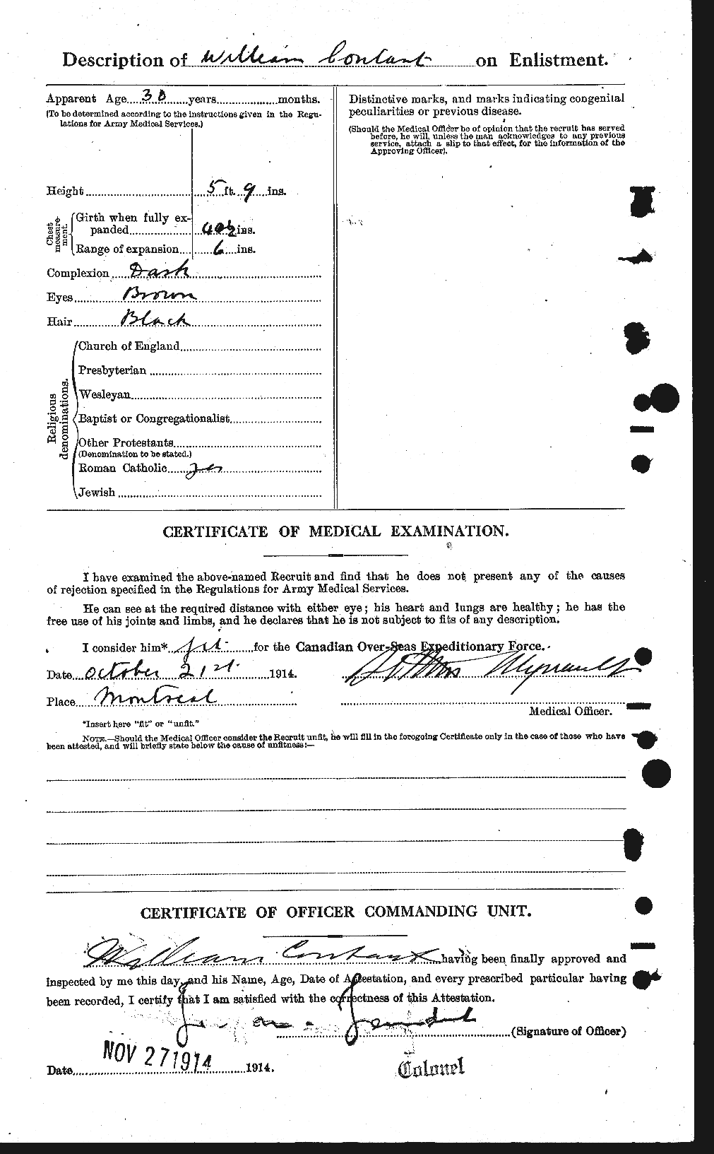 Dossiers du Personnel de la Première Guerre mondiale - CEC 073618b