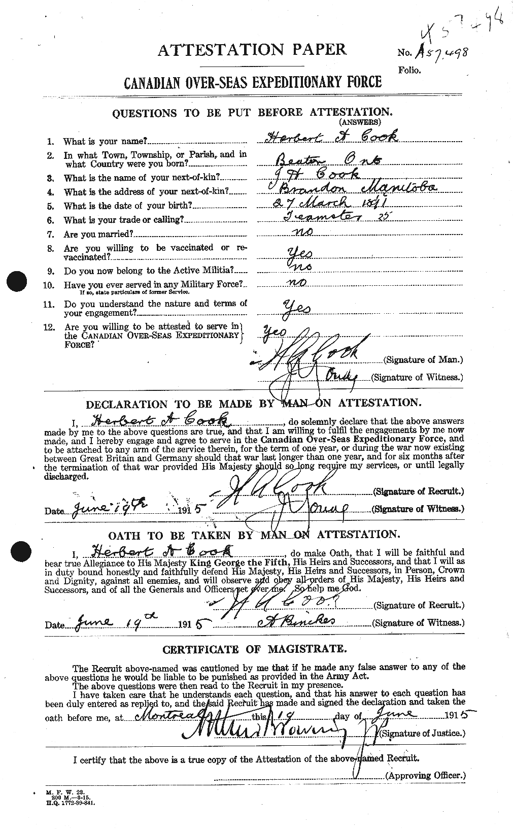 Personnel Records of the First World War - CEF 073718a