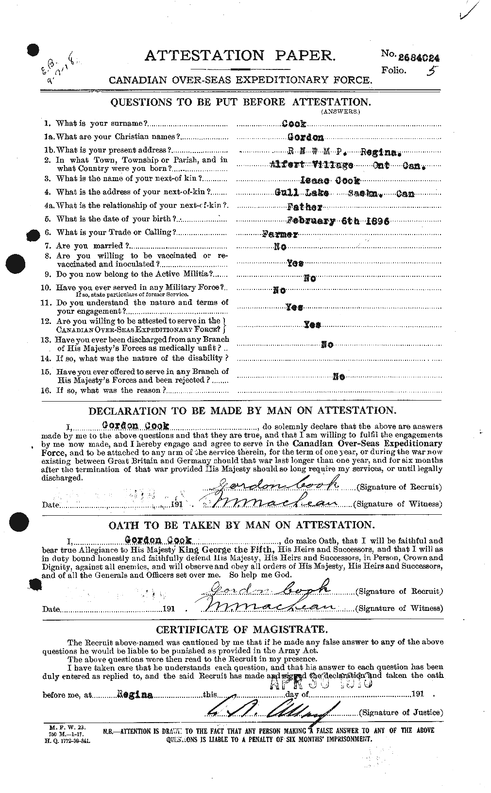 Personnel Records of the First World War - CEF 073789a