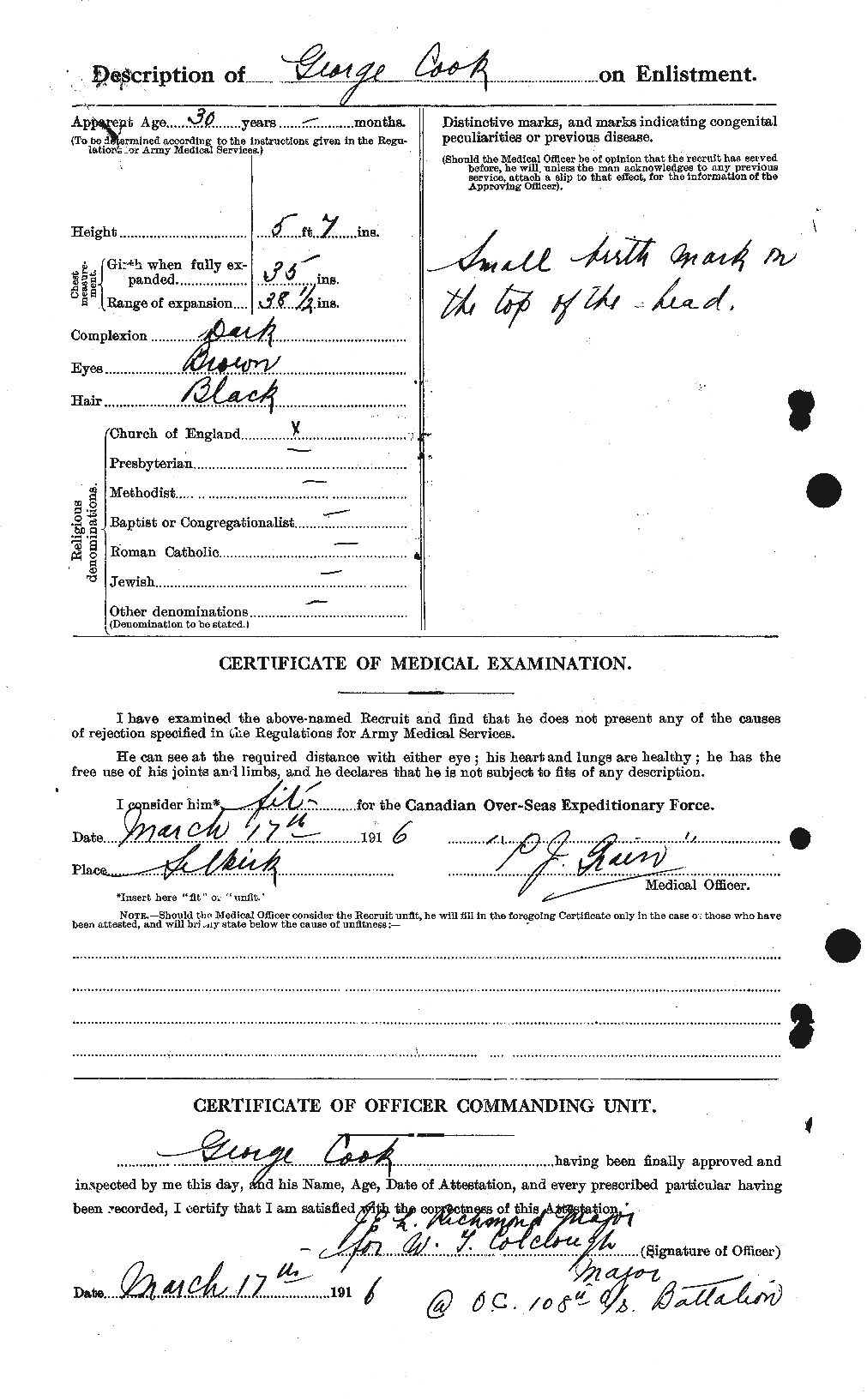 Dossiers du Personnel de la Première Guerre mondiale - CEC 073837b