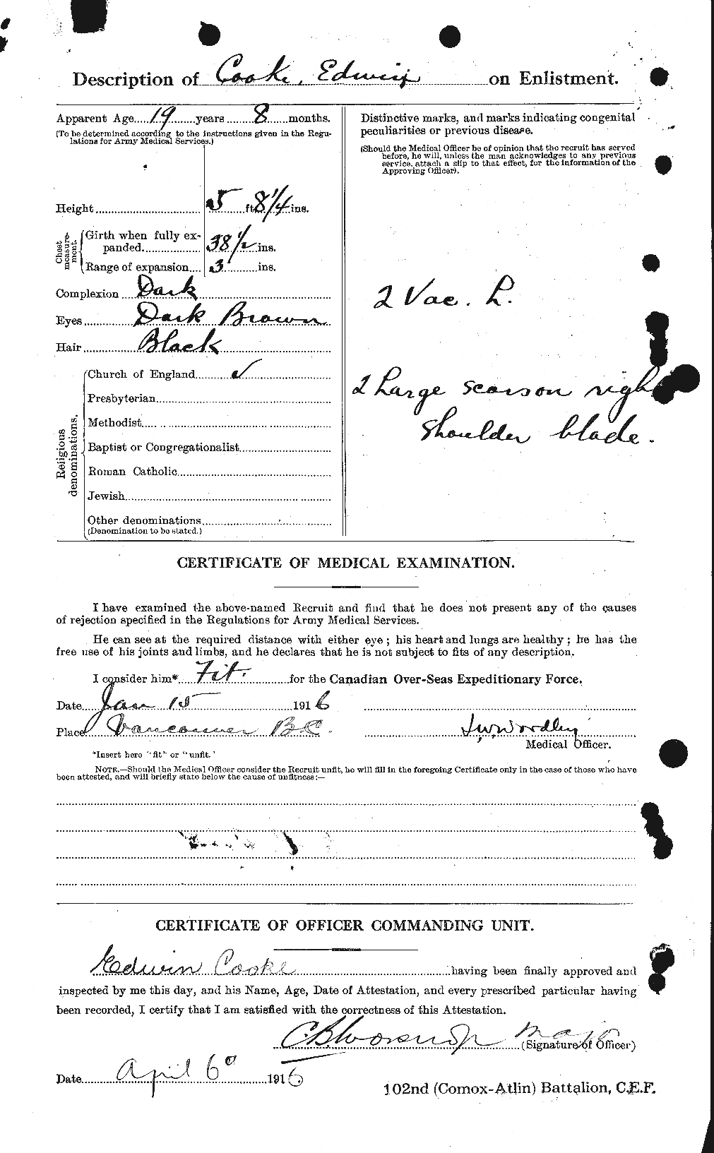 Dossiers du Personnel de la Première Guerre mondiale - CEC 073941b