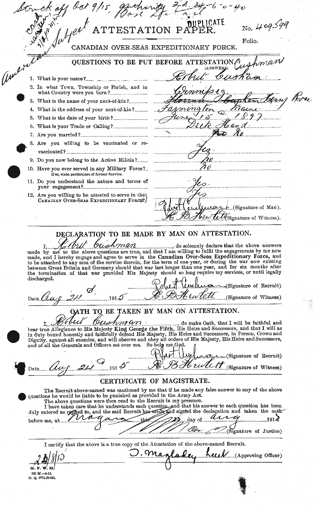 Personnel Records of the First World War - CEF 074290a
