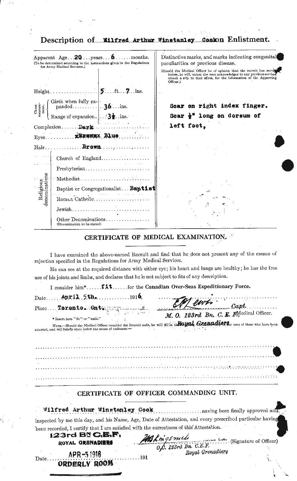 Dossiers du Personnel de la Première Guerre mondiale - CEC 074735b