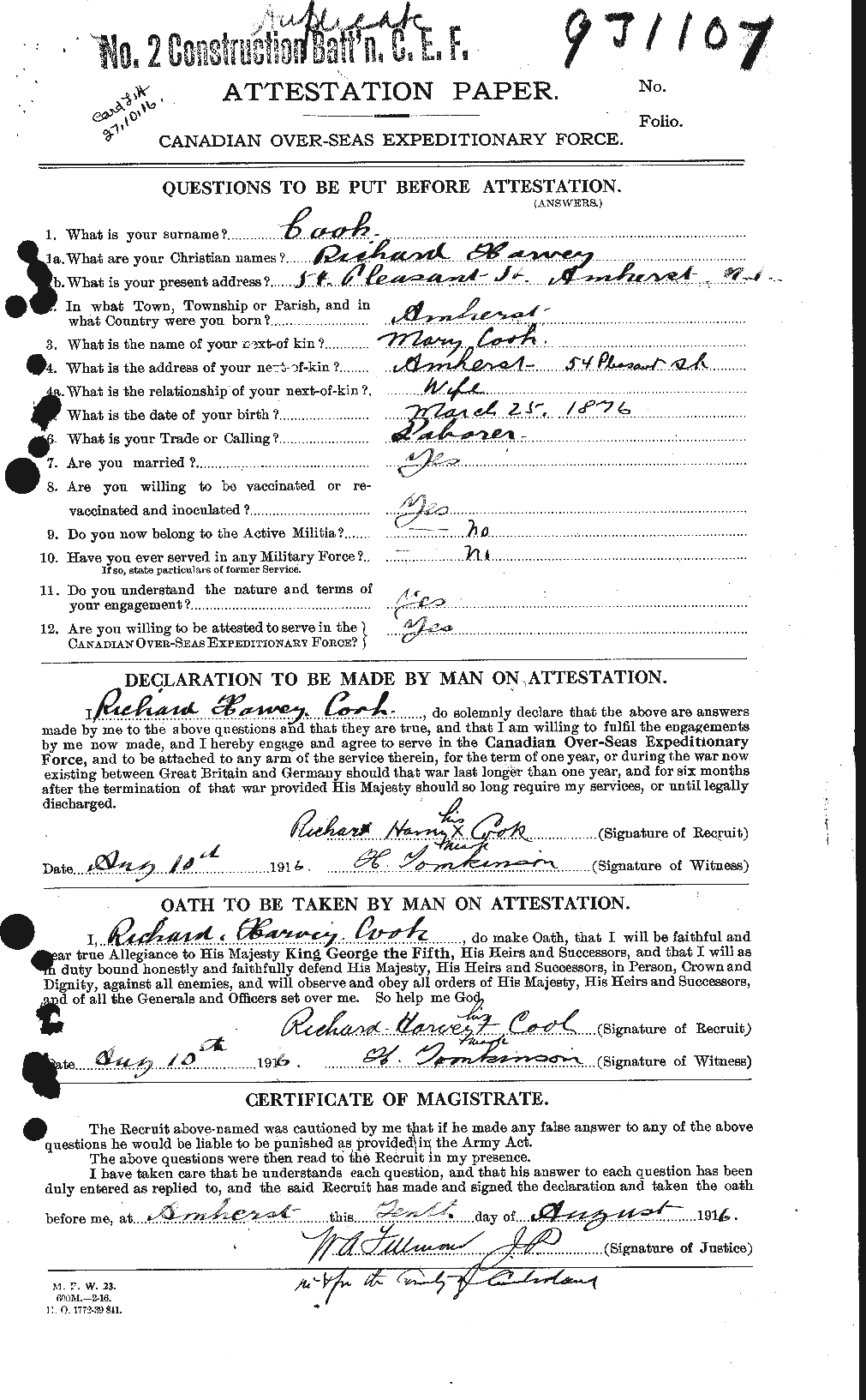 Dossiers du Personnel de la Première Guerre mondiale - CEC 075180a