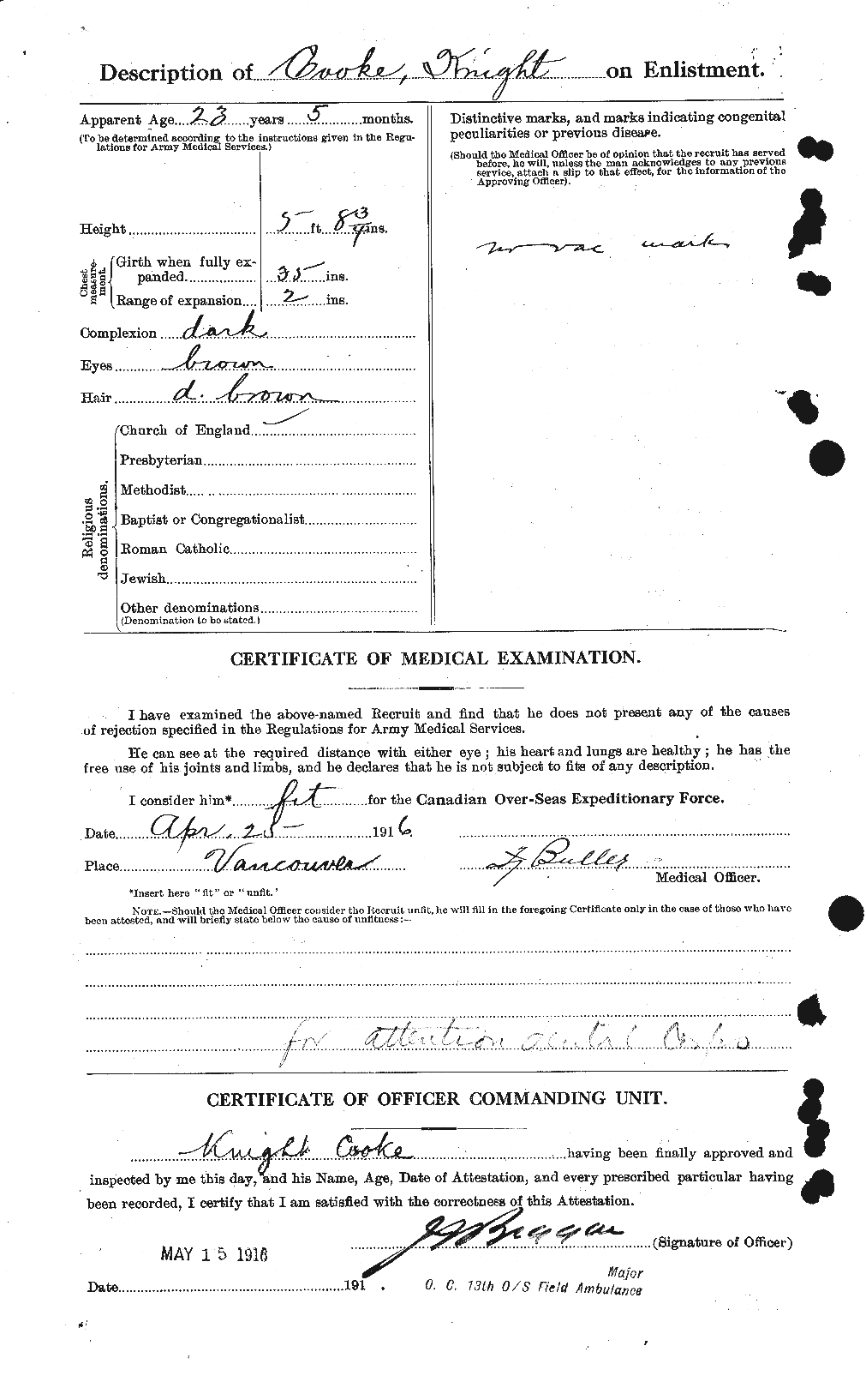 Dossiers du Personnel de la Première Guerre mondiale - CEC 075809b